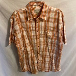 Cabela’s Men’s Orange Striped Button Up Casual Shirt Size XL